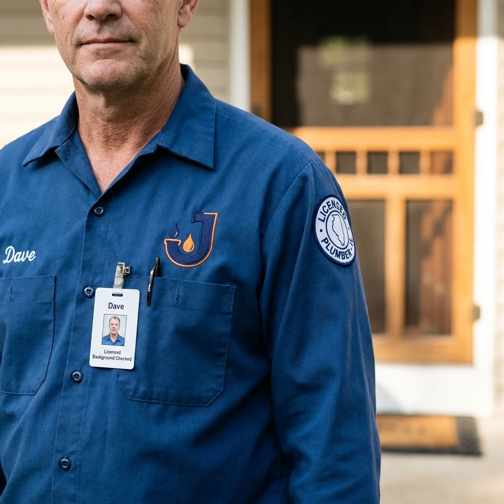 Licensed plumber showing ID badge in Marion, IA